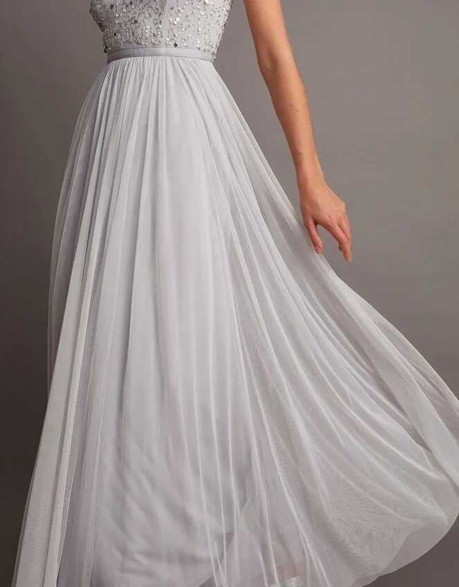 Women Autumn Embellished Maxi Dress In Recycled Polyester Silver Monsoon Occasionwear