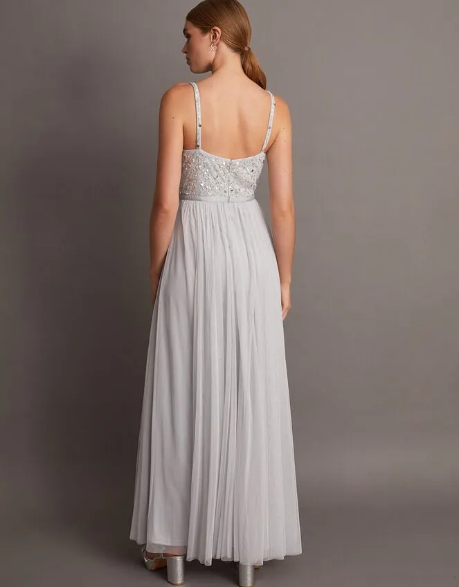 Women Autumn Embellished Maxi Dress In Recycled Polyester Silver Monsoon Occasionwear
