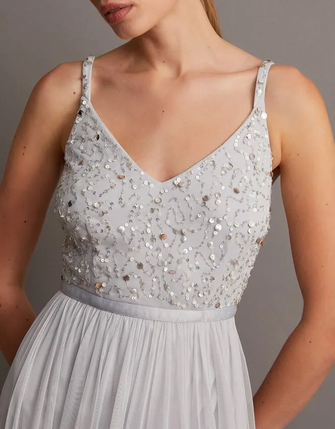 Women Autumn Embellished Maxi Dress In Recycled Polyester Silver Monsoon Occasionwear