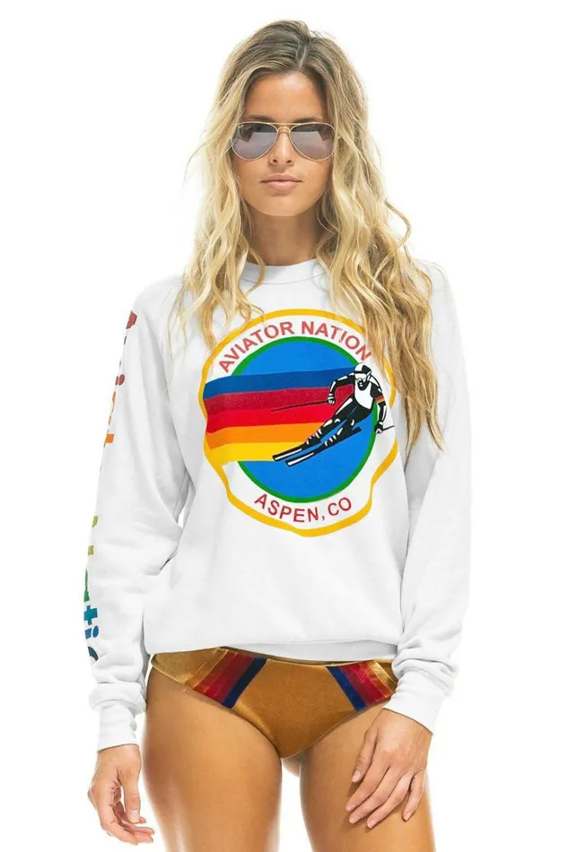 Women AVIATOR NATION ASPEN SWEATSHIRT 8211 WHITE Aviator Nation UnisexCrewSweatshirt