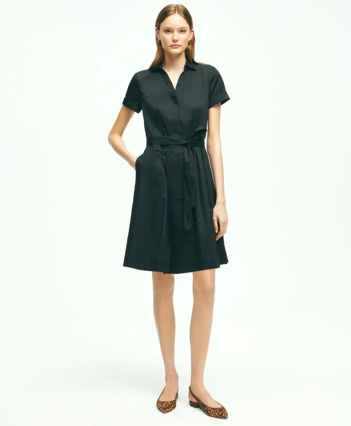 Women Belted Shirt Dress Black Brooks Brothers Dresses
