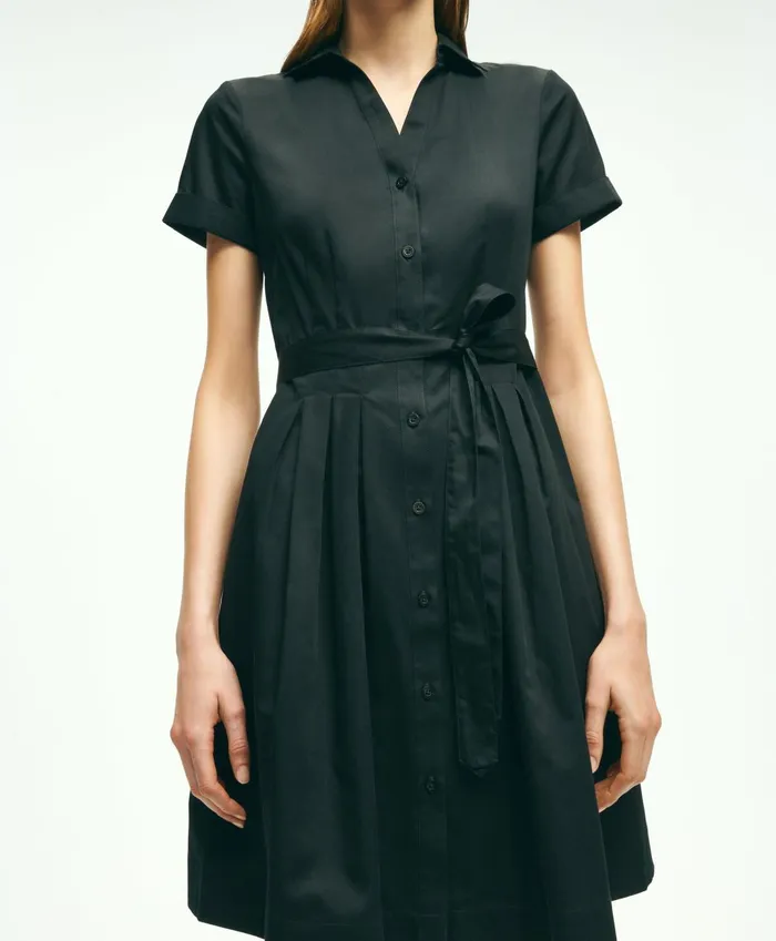 Women Belted Shirt Dress Black Brooks Brothers Dresses