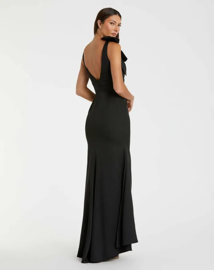 Women Best Sellers Mac Duggal Black Sleeveless V Neck Bow Detail Mermaid Gown Black