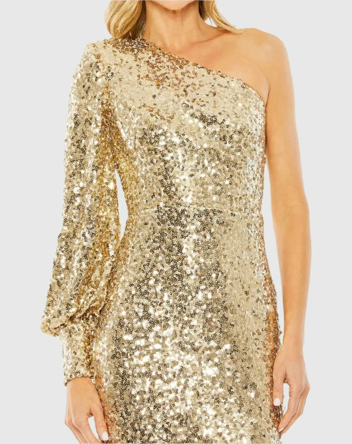 Women Best Sellers Mac Duggal One Sleeve Sequin Mini Dress Gold Women Best Sellers Mac Duggal One Sleeve Sequin Mini Dress Gold