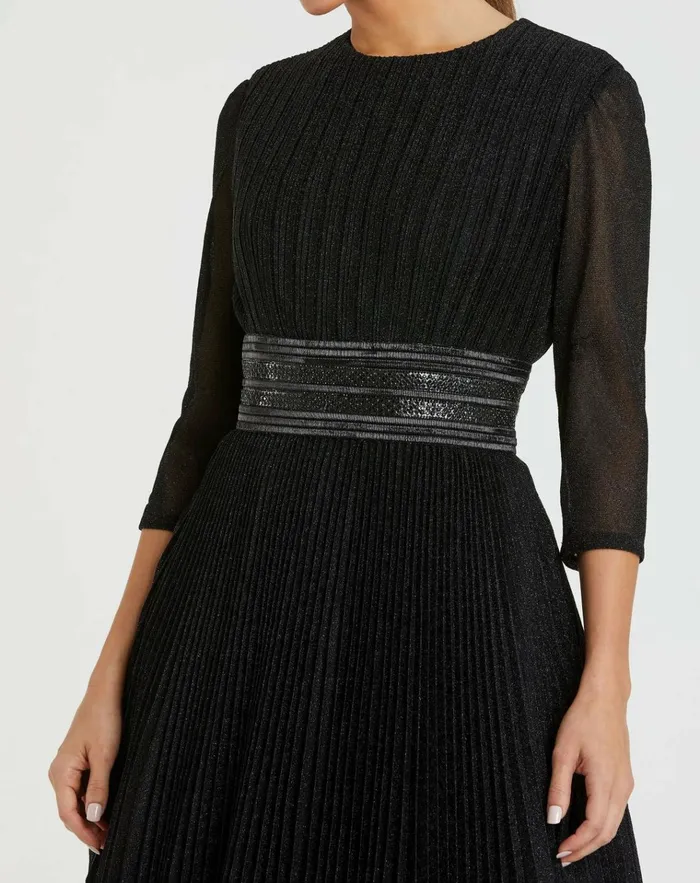 Women Best Sellers Mac Duggal Shimmering Pleated ALine 34 Sleeve Gown Black
