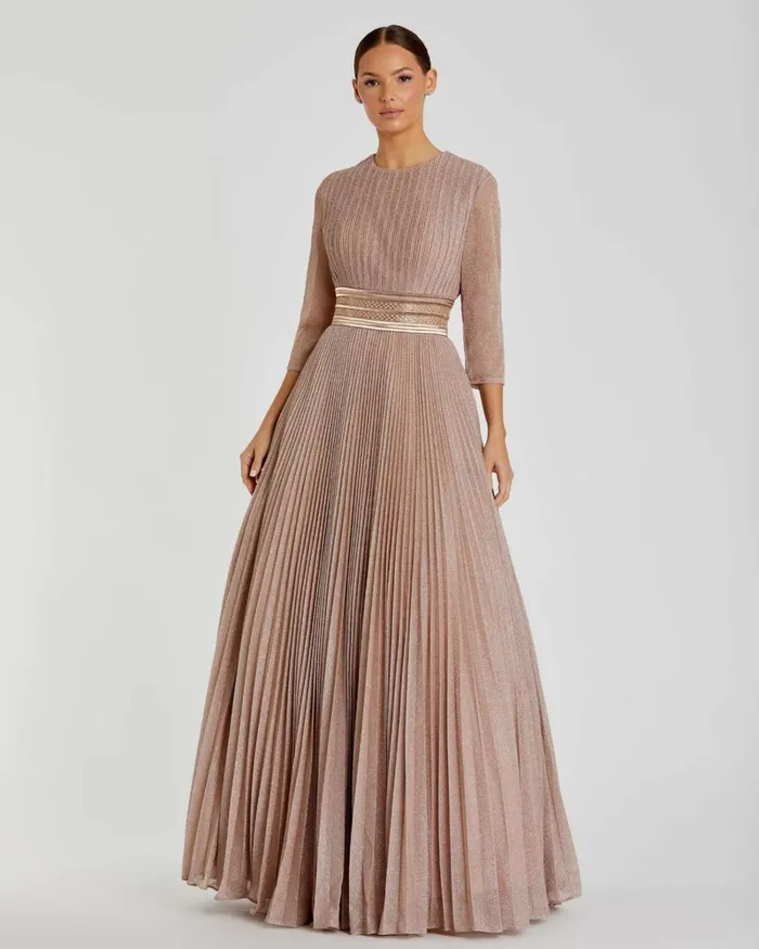 Women Best Sellers Mac Duggal Shimmering Pleated ALine 34 Sleeve Gown Black