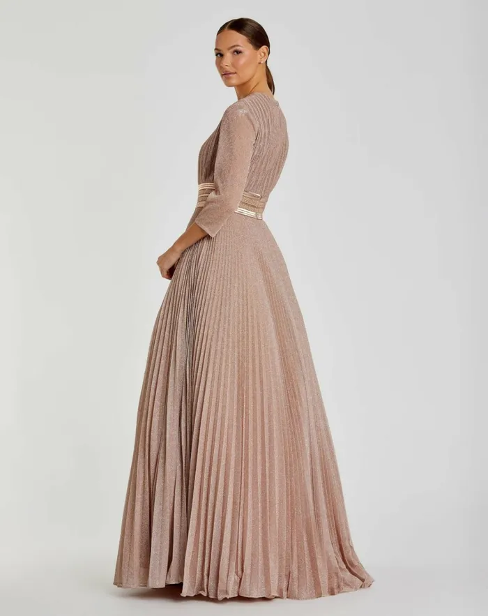 Women Best Sellers Mac Duggal Shimmering Pleated ALine 34 Sleeve Gown Black