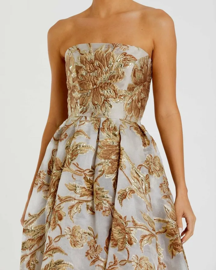 Women Best Sellers Mac Duggal Strapless Brocade Midi Dress With Pockets Bronze Women Best Sellers Mac Duggal Strapless Brocade Midi Dress With Pockets Bronze