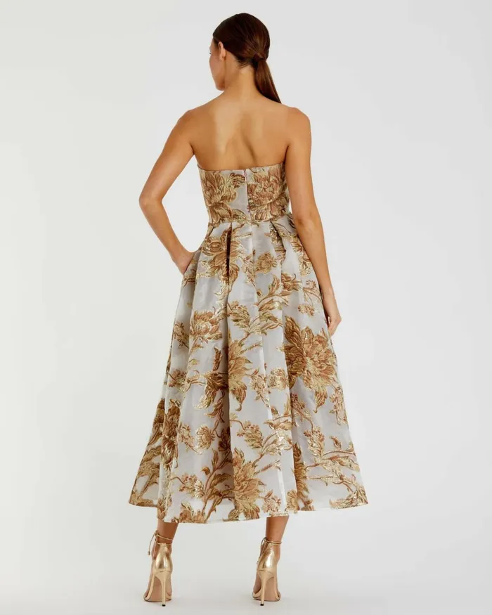 Women Best Sellers Mac Duggal Strapless Brocade Midi Dress With Pockets Bronze Women Best Sellers Mac Duggal Strapless Brocade Midi Dress With Pockets Bronze