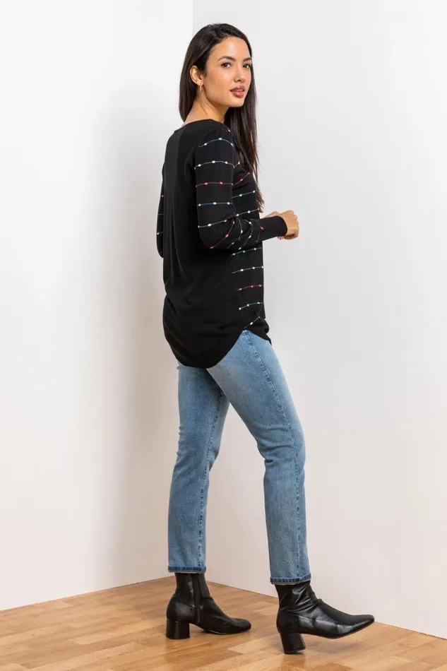 Women Black Bobble Knit Zip Detail VNeck Jumper Roman Knitwear
