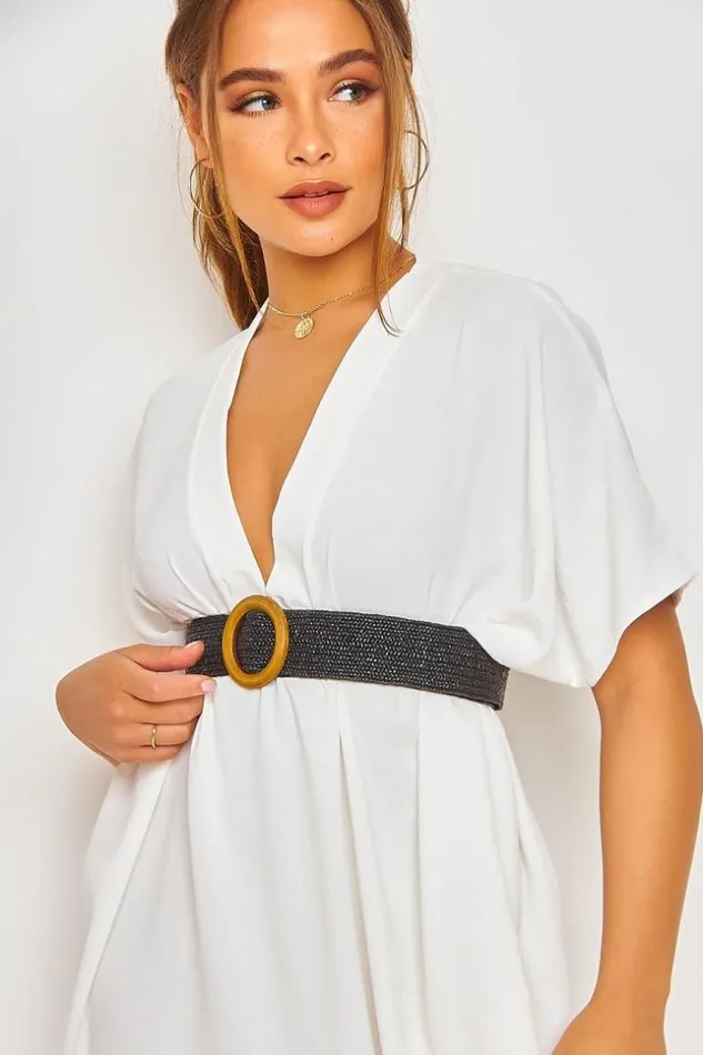 Women Black Braided Belt With Round Buckle Brentiny Paris Belts