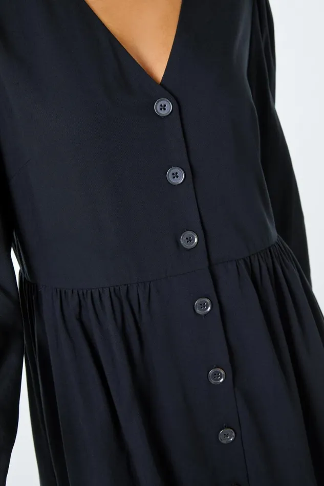 Women Black Button Through Midi Dress Roman Dresses