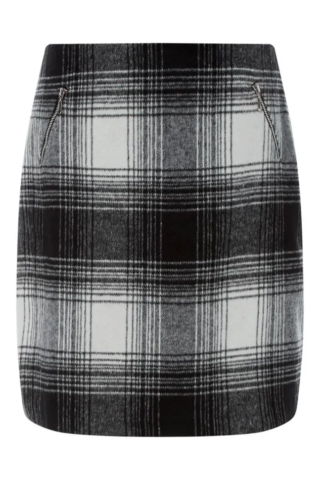 Women Black Checked Zip Detail Brushed A Line Skirt Roman Skirts