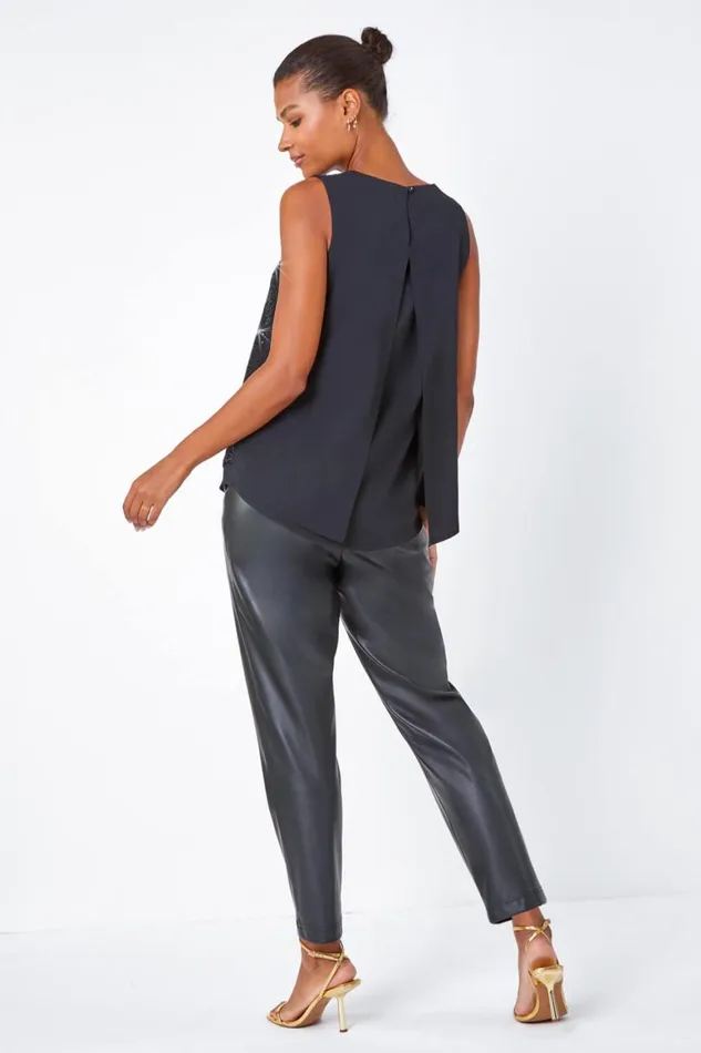 Women Black Contrast Back Sequin Top Roman Tops