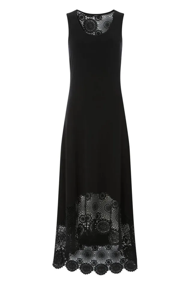 Women Black Crochet Hem Stretch Midi Dress Roman Dresses