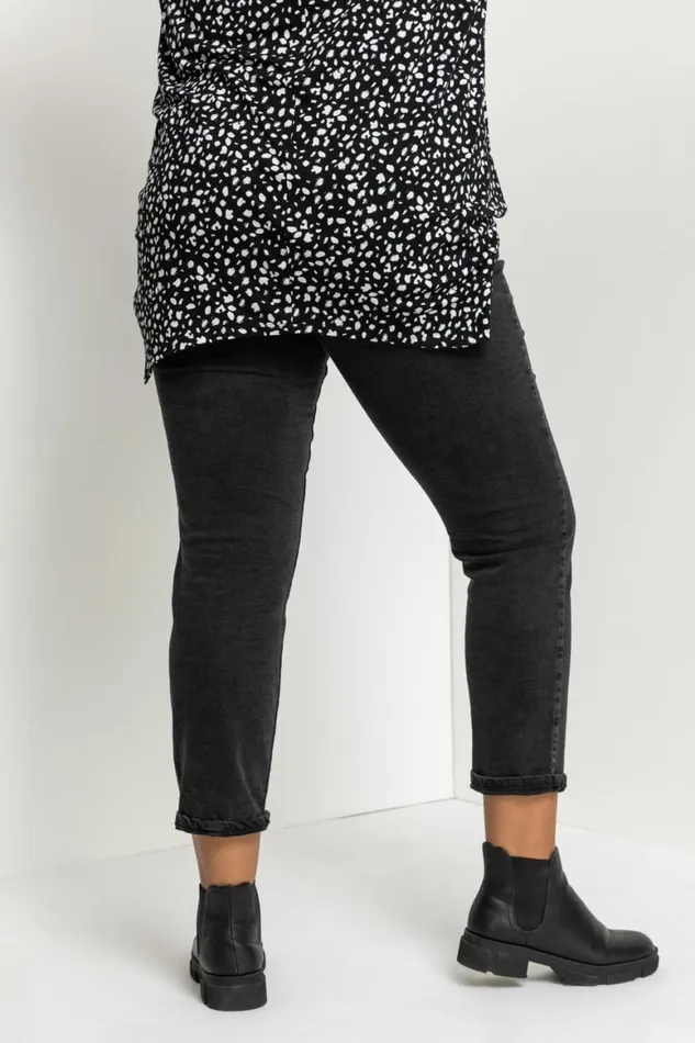 Women Black Curve High Waisted Mom Jeans Roman Trousers
