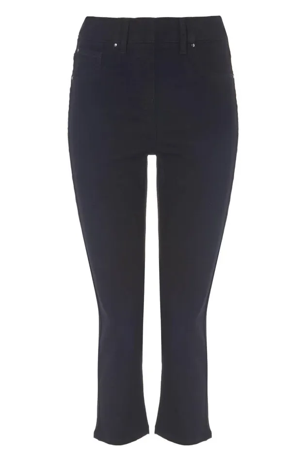 Women Black Elastic Waist Cropped Denim Jegging Roman Coords