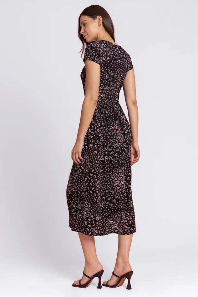 Women Black Patchwork Floral Stretch Jersey Dress Roman Dresses