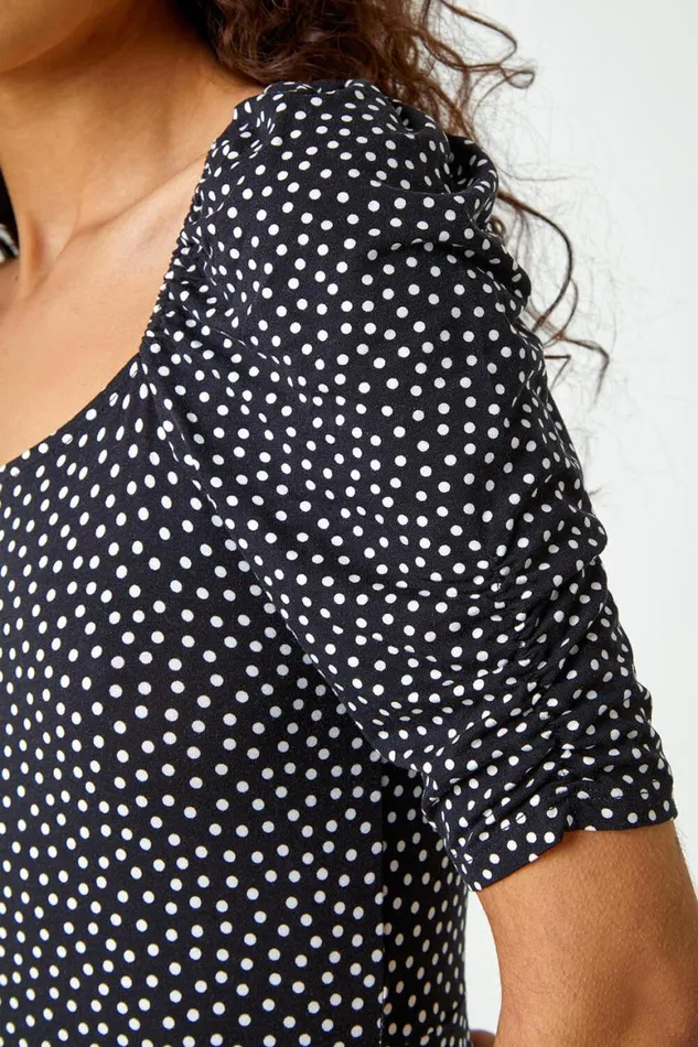 Women Black Polka Dot Print Midi Dress Roman Dresses