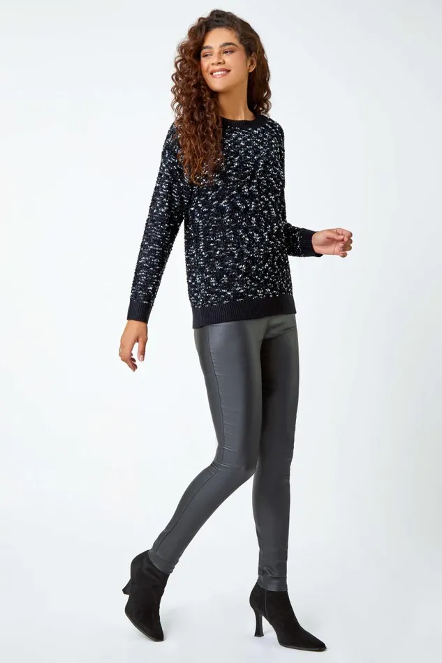 Women Black Rich Chenille Jumper Roman Knitwear
