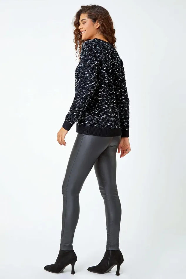 Women Black Rich Chenille Jumper Roman Knitwear