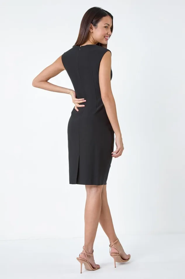 Women Black Sleeveless Ruched Bodycon Stretch Dress Roman Dresses