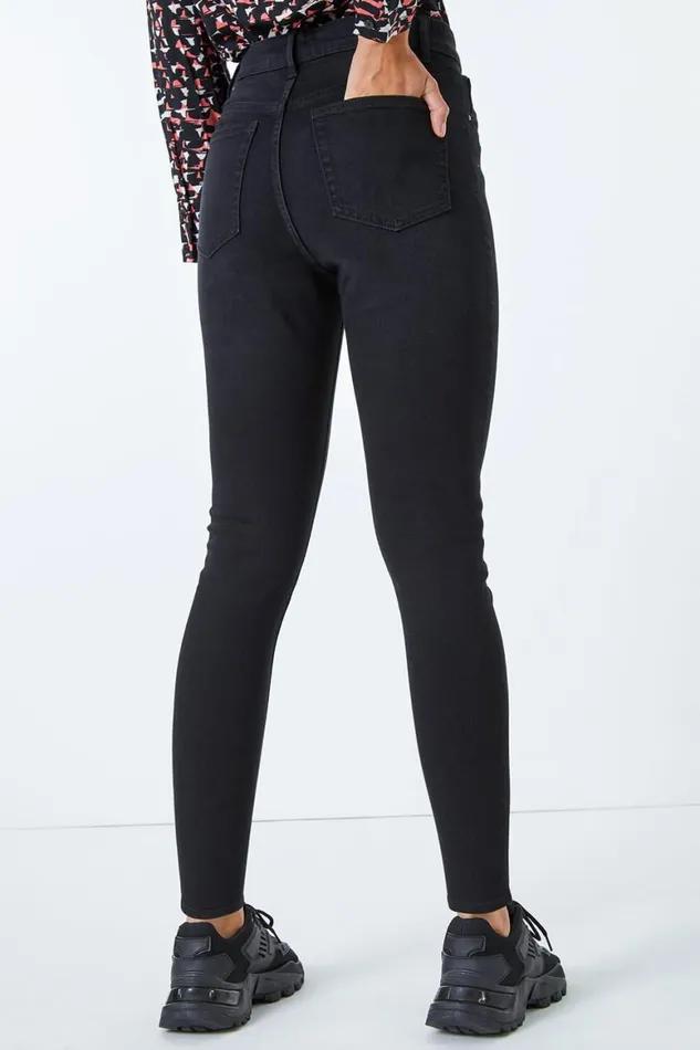 Women Black Super Skinny Stretch Jeans Roman Trousers