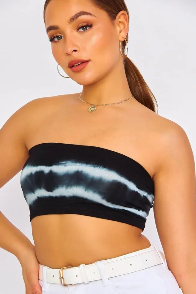 Women Black Tie and Dye Bustier Bralette Brentiny Paris Top And Tank Tops