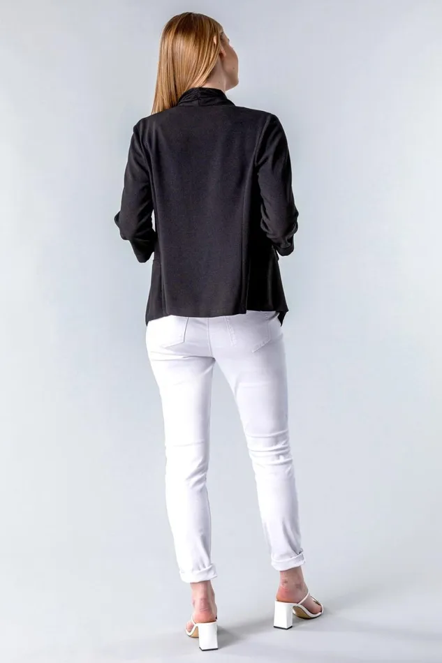 Women Black Waterfall 34 Sleeve Jacket Roman Jackets