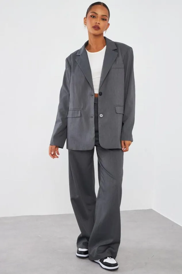 Women Blazer Oversize Gris Chin Grey Brentiny Paris Jackets