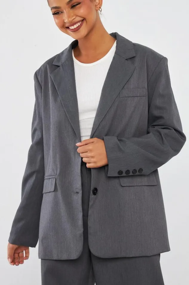 Women Blazer Oversize Gris Chin Grey Brentiny Paris Jackets