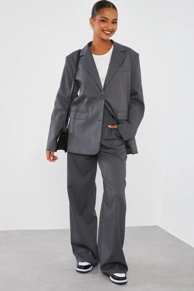 Women Blazer Oversize Gris Chin Grey Brentiny Paris Jackets