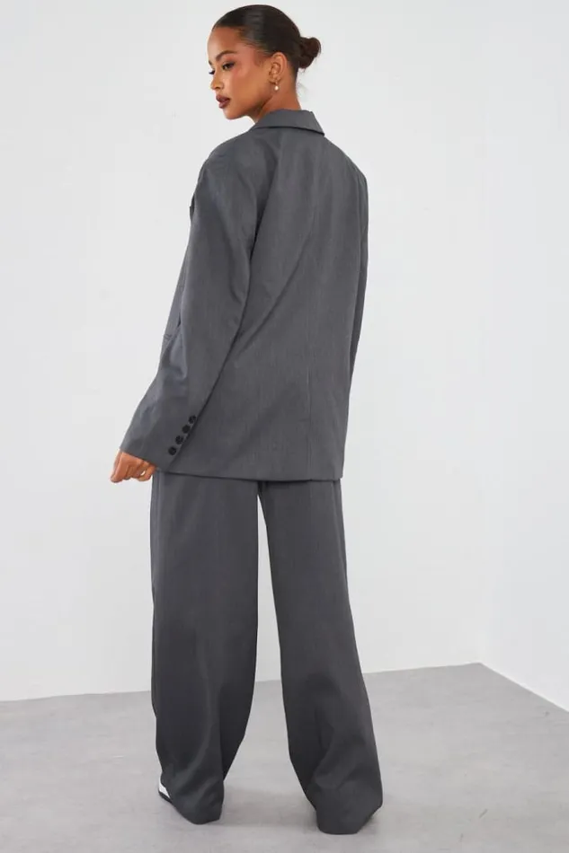 Women Blazer Oversize Gris Chin Grey Brentiny Paris Jackets