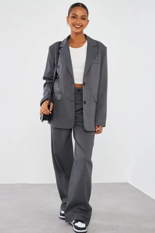 Women Blazer Oversize Gris Chin Grey Brentiny Paris Jackets
