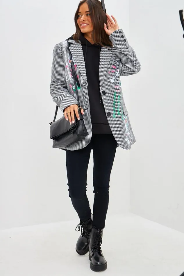 Women Blazer Oversize Imprim Vichy Noir Et Blanc Black Brentiny Paris Jackets Women Blazer Oversize Imprim Vichy Noir Et Blanc Black Brentiny Paris Jackets