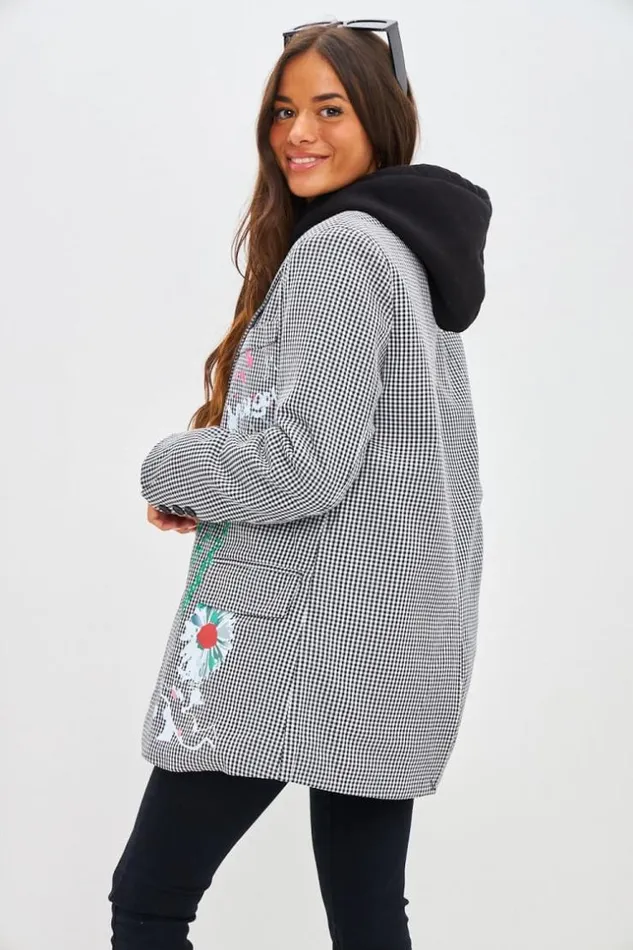 Women Blazer Oversize Imprim Vichy Noir Et Blanc Black Brentiny Paris Jackets Women Blazer Oversize Imprim Vichy Noir Et Blanc Black Brentiny Paris Jackets