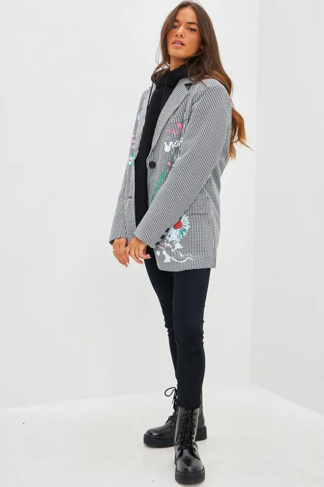 Women Blazer Oversize Imprim Vichy Noir Et Blanc Black Brentiny Paris Jackets Women Blazer Oversize Imprim Vichy Noir Et Blanc Black Brentiny Paris Jackets