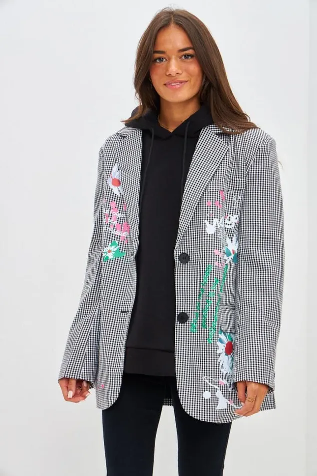 Women Blazer Oversize Imprim Vichy Noir Et Blanc Black Brentiny Paris Jackets Women Blazer Oversize Imprim Vichy Noir Et Blanc Black Brentiny Paris Jackets