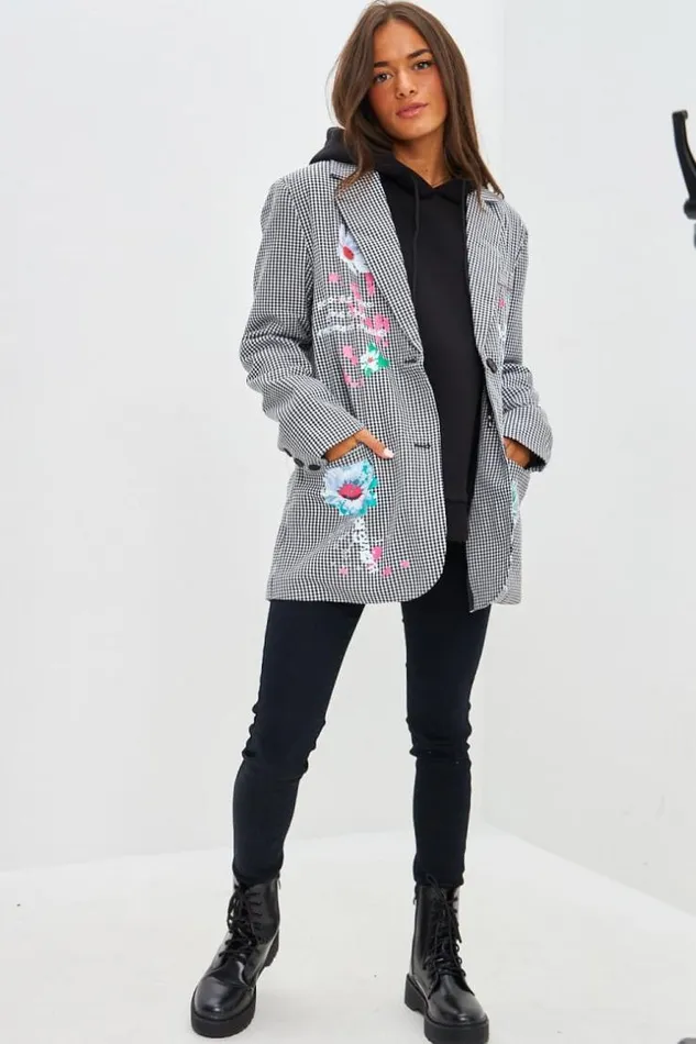Women Blazer Oversize Imprim Vichy Noir Et Blanc Black Brentiny Paris Jackets Women Blazer Oversize Imprim Vichy Noir Et Blanc Black Brentiny Paris Jackets
