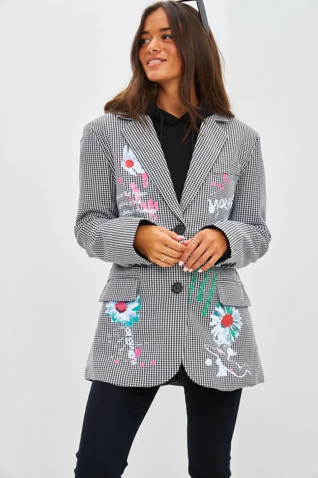 Women Blazer Oversize Imprim Vichy Noir Et Blanc Black Brentiny Paris Jackets Women Blazer Oversize Imprim Vichy Noir Et Blanc Black Brentiny Paris Jackets