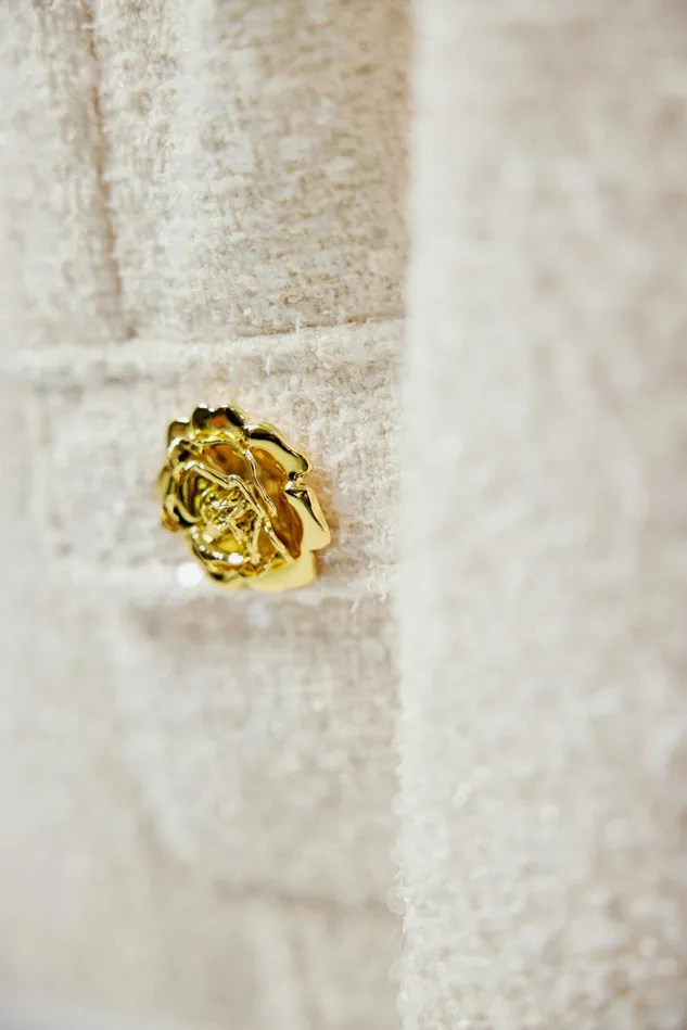 Women Blazers Lavish Alice LARIA Sequin Boucle Jacket With Gold Rose Embellishment In Beige Beige
