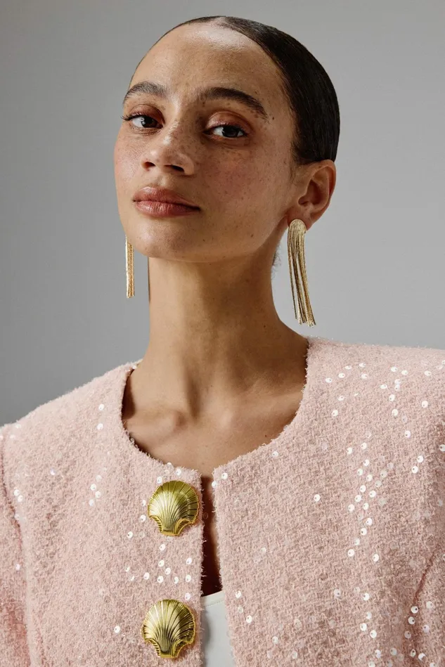 Women Blazers Lavish Alice LARIA Sequin Boucle Jacket With Gold Shell Embellishment In Pink Pink
