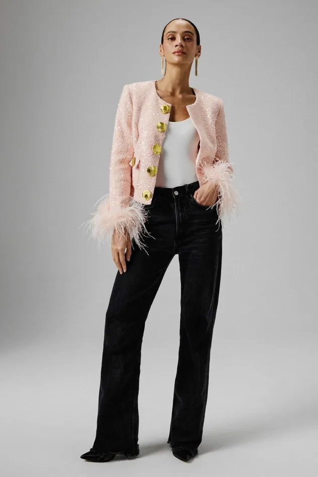 Women Blazers Lavish Alice LARIA Sequin Boucle Jacket With Gold Shell Embellishment In Pink Pink