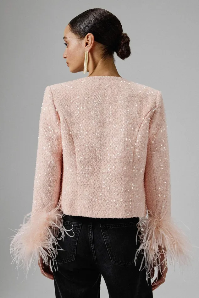 Women Blazers Lavish Alice LARIA Sequin Boucle Jacket With Gold Shell Embellishment In Pink Pink