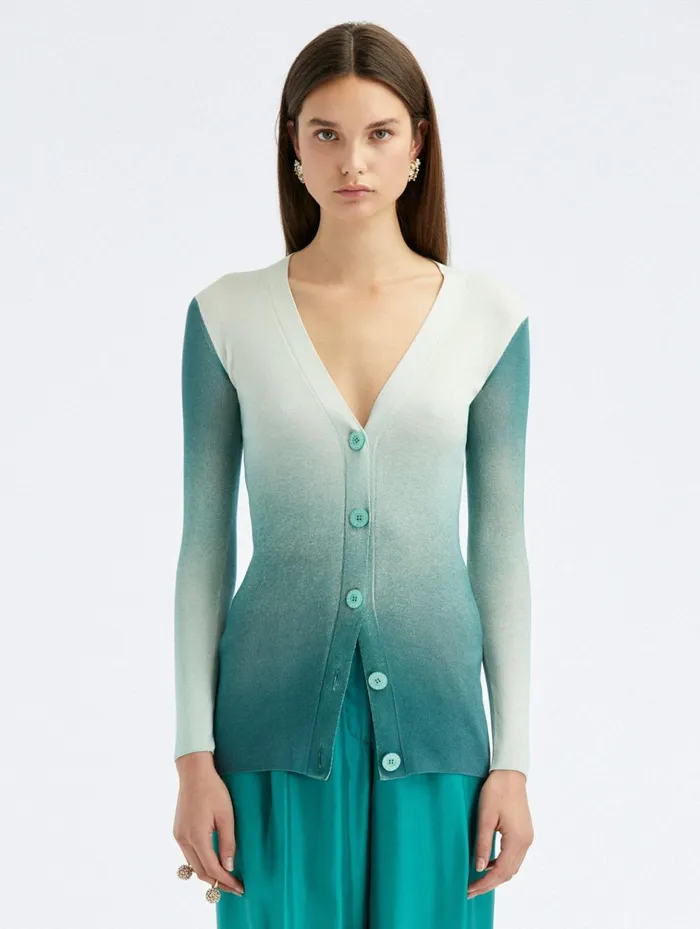 Women Blouses and Knits Oscar De La Renta Ombr Long Cardigan Jade