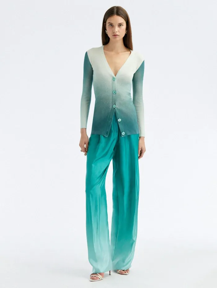 Women Blouses and Knits Oscar De La Renta Ombr Long Cardigan Jade Women Blouses and Knits Oscar De La Renta Ombr Long Cardigan Jade