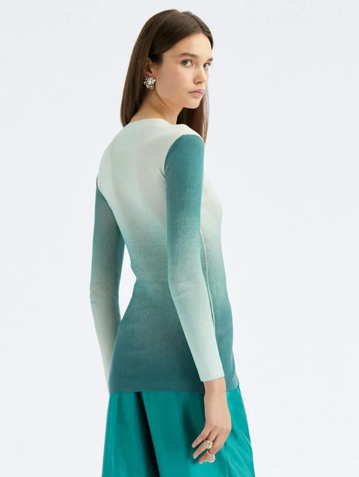 Women Blouses and Knits Oscar De La Renta Ombr Long Cardigan Jade Women Blouses and Knits Oscar De La Renta Ombr Long Cardigan Jade