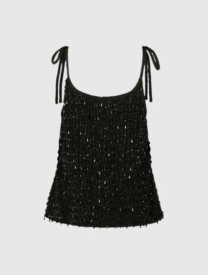 Women Blouses And Tops Mac Duggal Crystal Embellished Soft Tie Cami Top 8211 FINAL SALE Black