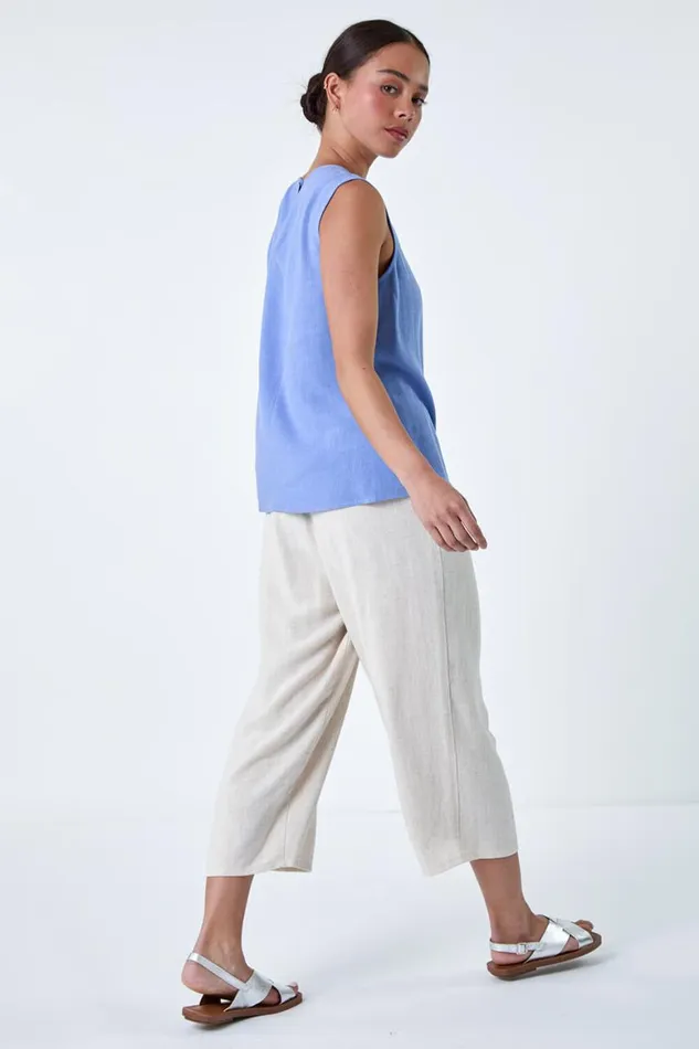 Women Blue Petite Plain Sleeveless Top Roman Tops