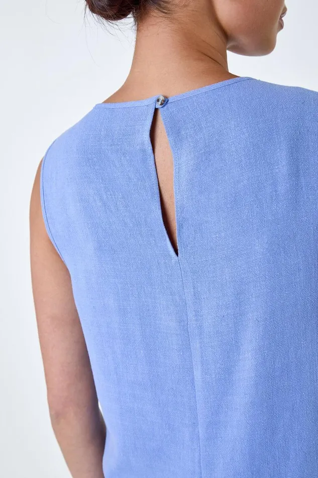 Women Blue Petite Plain Sleeveless Top Roman Tops